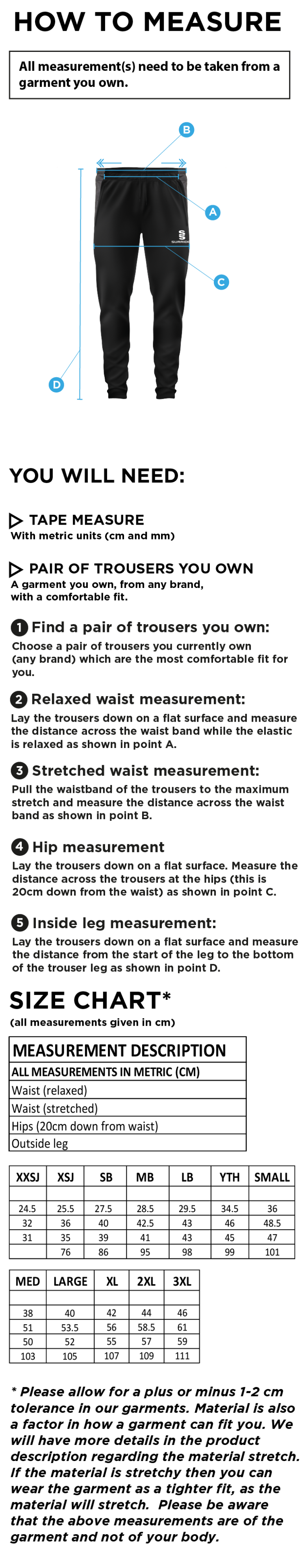 Shaurya CC - Tek Slim Pant - Size Guide