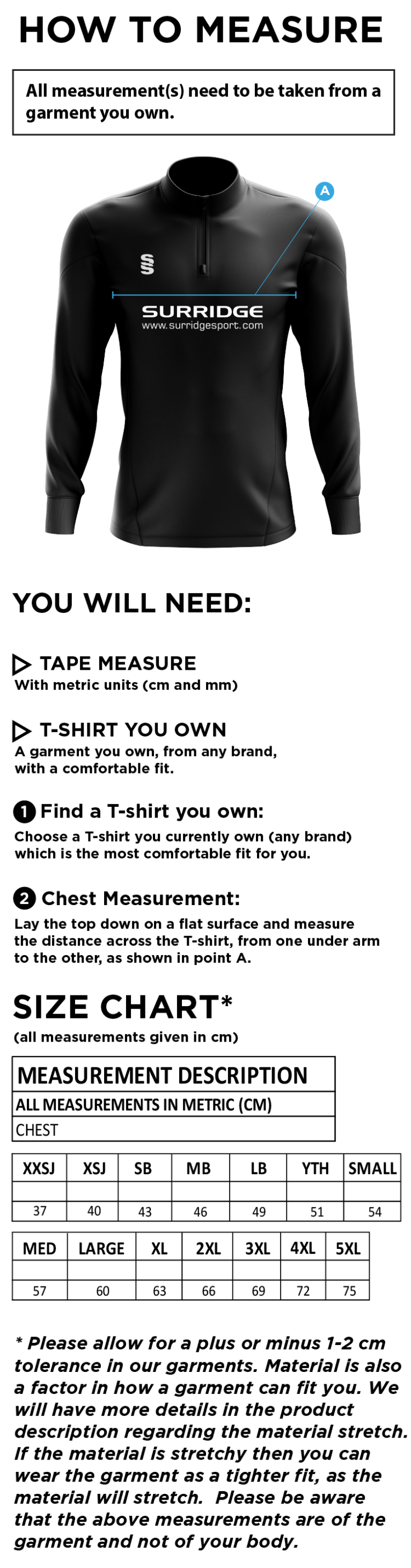 Shaurya CC - T20 Sweater - Size Guide