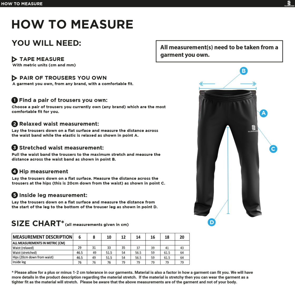 Shaurya CC - Women's Poplin Track Pant - Size Guide