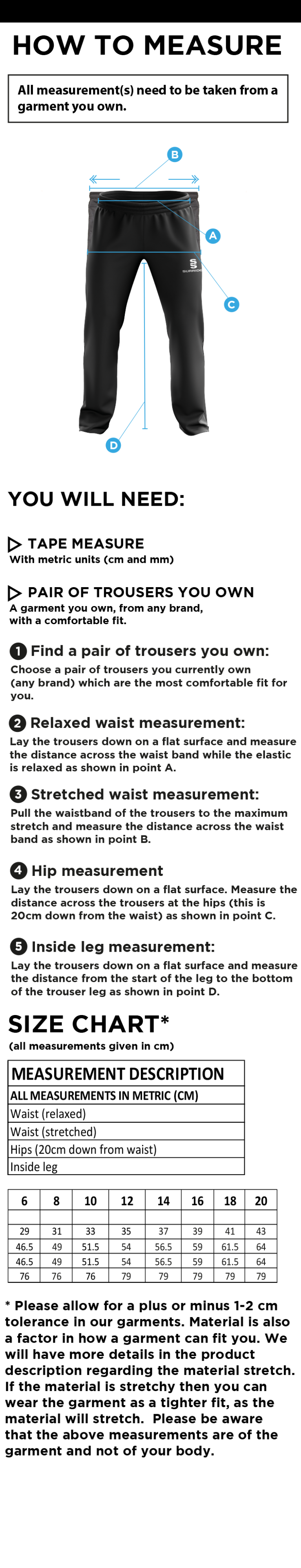 Shaurya CC - Women's Poplin Track Pant - Size Guide