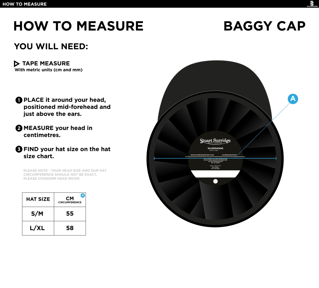 Shaurya CC - Baggy Cricket Cap - Size Guide