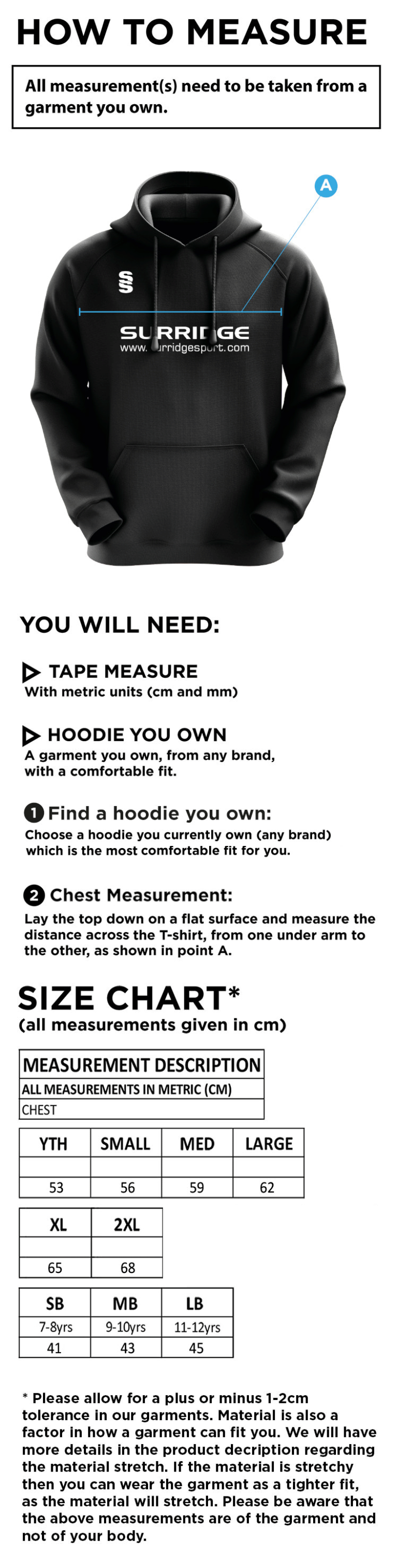 Shaurya CC - Blade Hoody - Size Guide