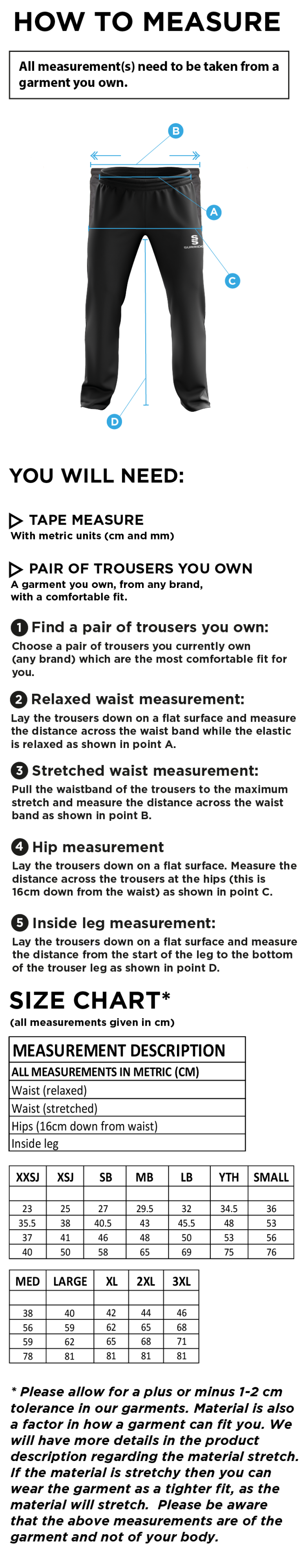 Shaurya CC - Poplin Track Pant - Size Guide